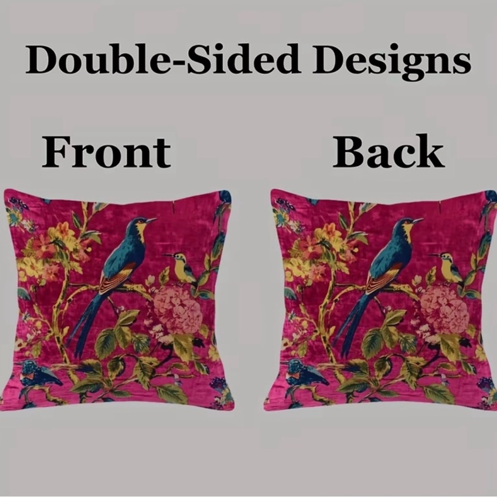 NWT Bird Floral Throw Pillow Cover 18x18 Vintage Cottagecore Zipper - Picture 2 of 6